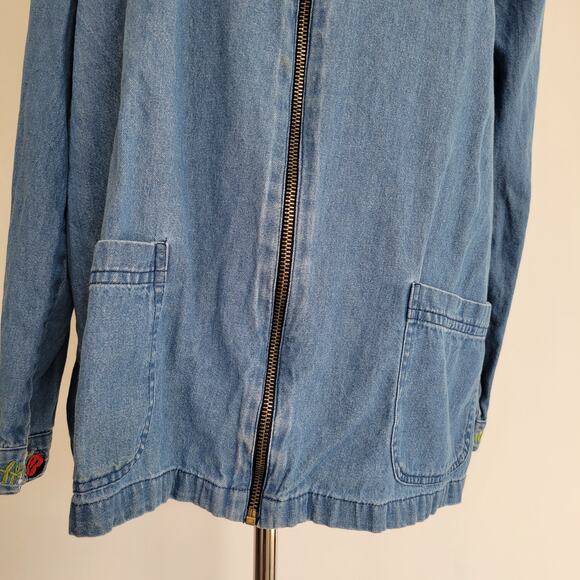 Country Store Denim Jacket Ladybug Floral Embroidery Zip Front Women Large - Picture 5 of 10